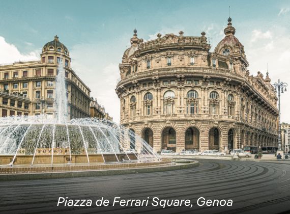 Pictured: Piazza de Ferrari Square, Genoa – Click to View Cruises & Book Now